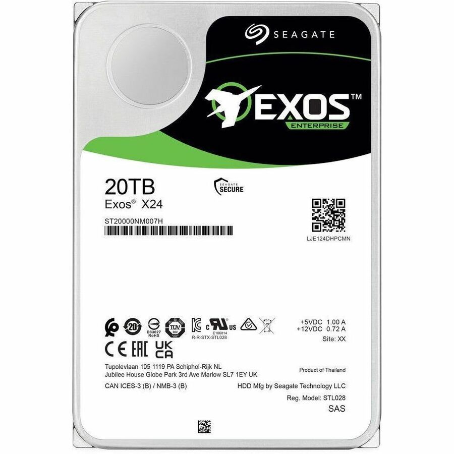Seagate Exos X24 ST20000NM007H 20 TB Hard Drive - 3.5" Internal - SAS (12Gb/s SAS) - Conventional Magnetic Recording (CMR) Method SEAGATE