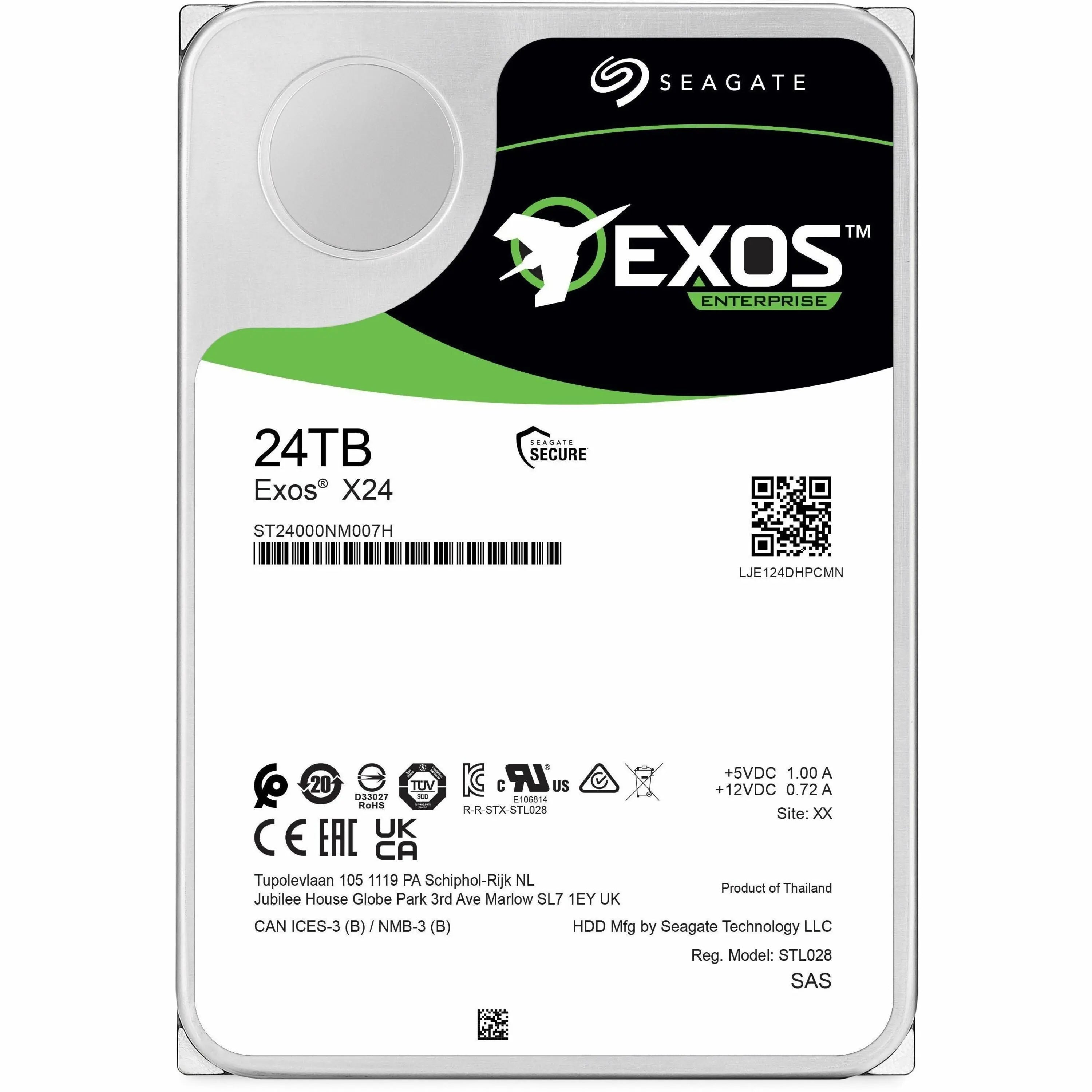 Seagate Exos X24 ST24000NM007H 24 TB Hard Drive - 3.5" Internal - SAS (12Gb/s SAS) - Conventional Magnetic Recording (CMR) Method | SKU HD-ST24T7H SEAGATE