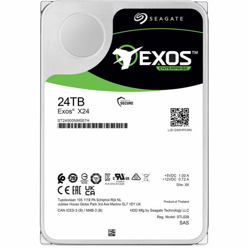 Seagate Exos X24 ST24000NM007H 24 TB Hard Drive - 3.5" Internal - SAS (12Gb/s SAS) - Conventional Magnetic Recording (CMR) Method | SKU HD-ST24T7H SEAGATE